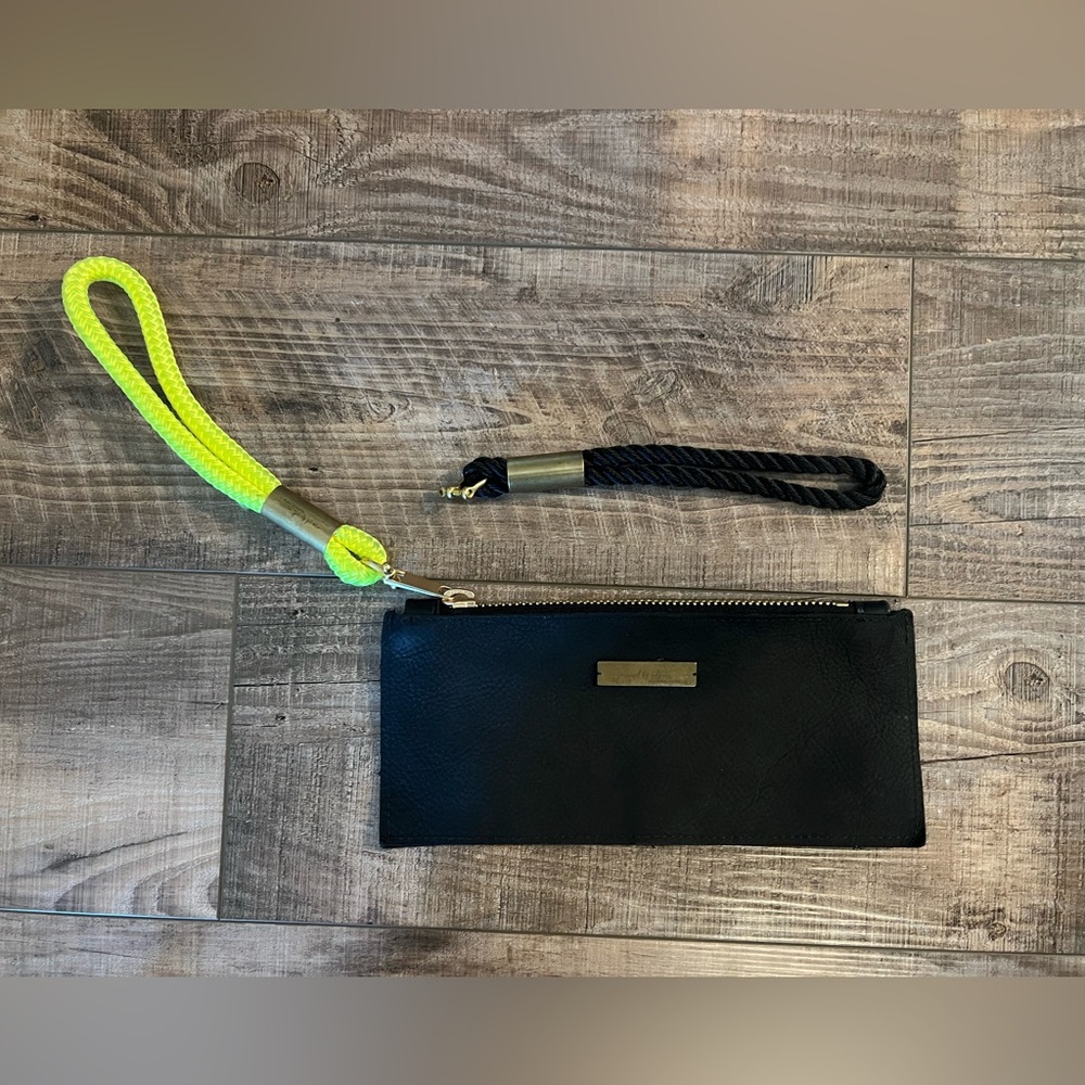 Wildwood Oyster Co. Clutch - Black with neon yellow wristlet. NWOT